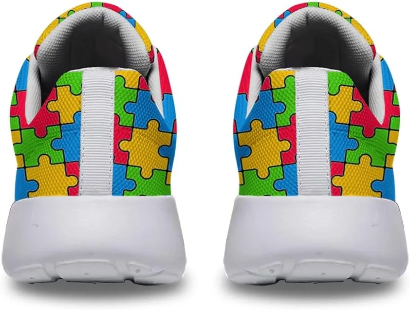 Sonzj-II Autism Awareness Shoes Womens Mens Lightweight Running Sneaker Autism Puzzle Print Tennis Walking Gym Shoes