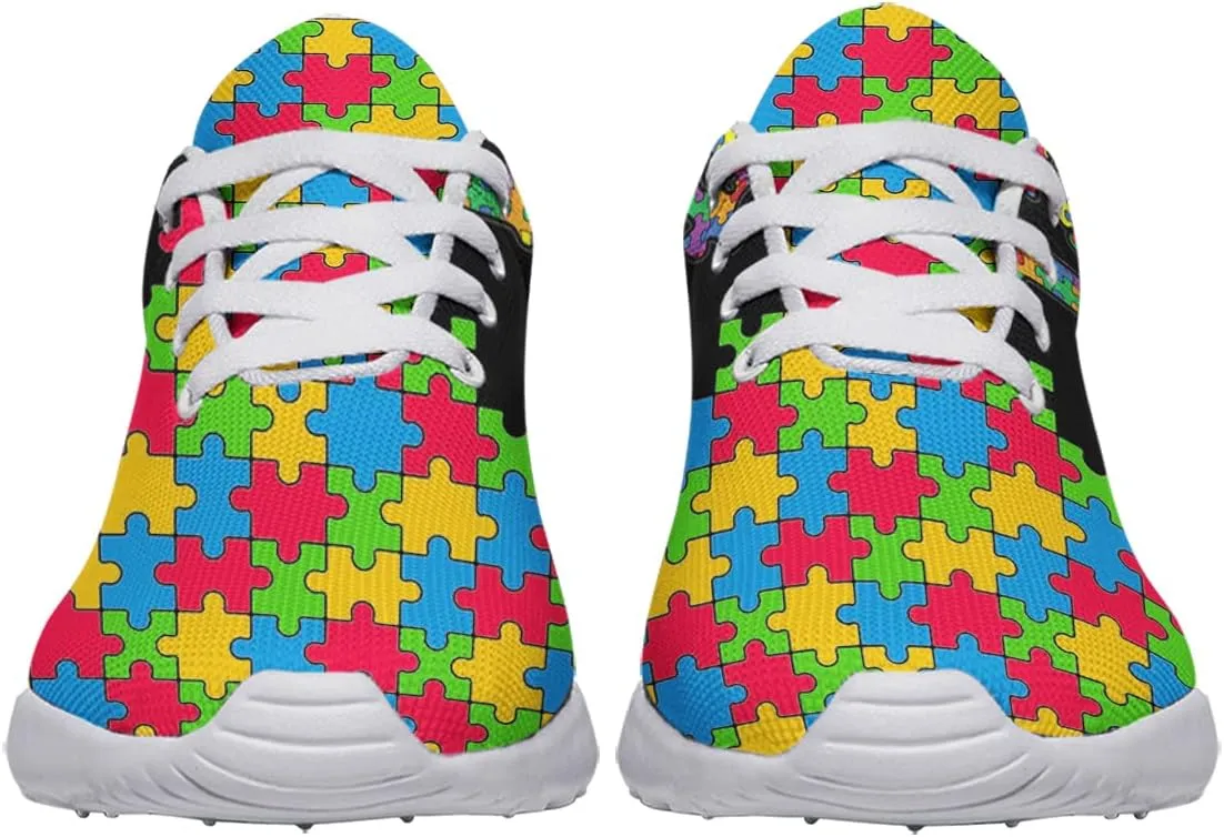 Sonzj-II Autism Awareness Shoes Womens Mens Lightweight Running Sneaker Autism Puzzle Print Tennis Walking Gym Shoes