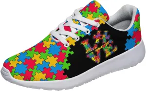 Sonzj-II Autism Awareness Shoes Womens Mens Lightweight Running Sneaker Autism Puzzle Print Tennis Walking Gym Shoes