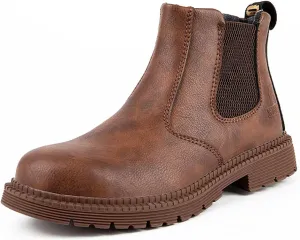 Steel Toe Work Boots for Men Slip-On Chelsea Boot, Men's Industrial & Construction Shoes, Waterproof, Lightweight, Comfortable, Non-Slip Safety Shoes