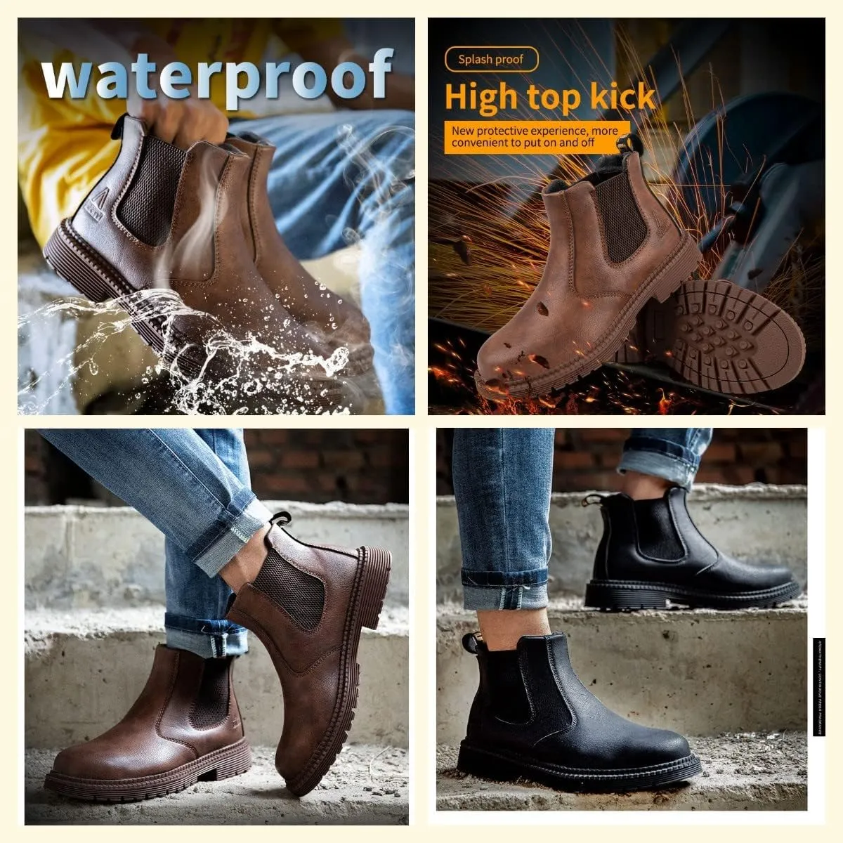 Steel Toe Work Boots for Women Waterproof Lightweight Slip-on Safety Shoes Industrial Construction Outdoor Sneakers