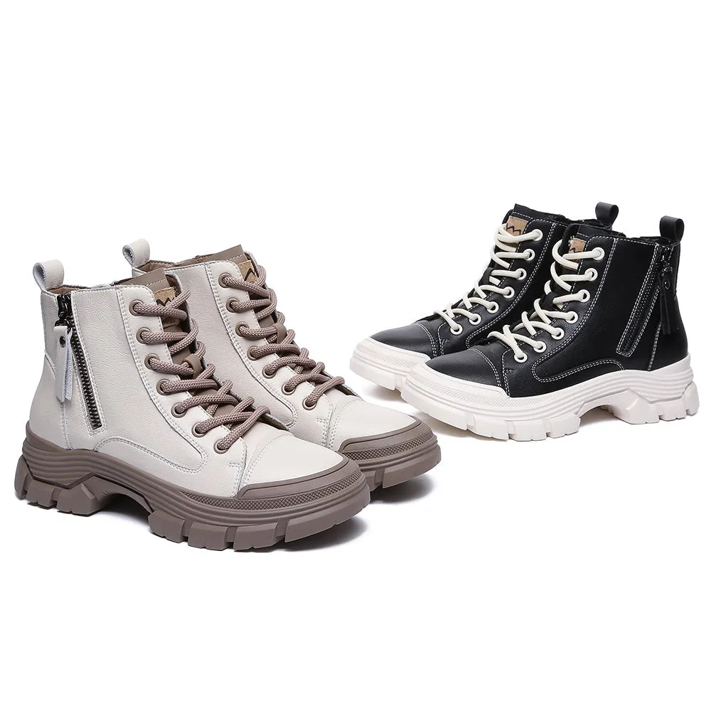 TARRAMARRA Lace-Up And Zipper Chunky Leather Boots Lorrine #TA4033