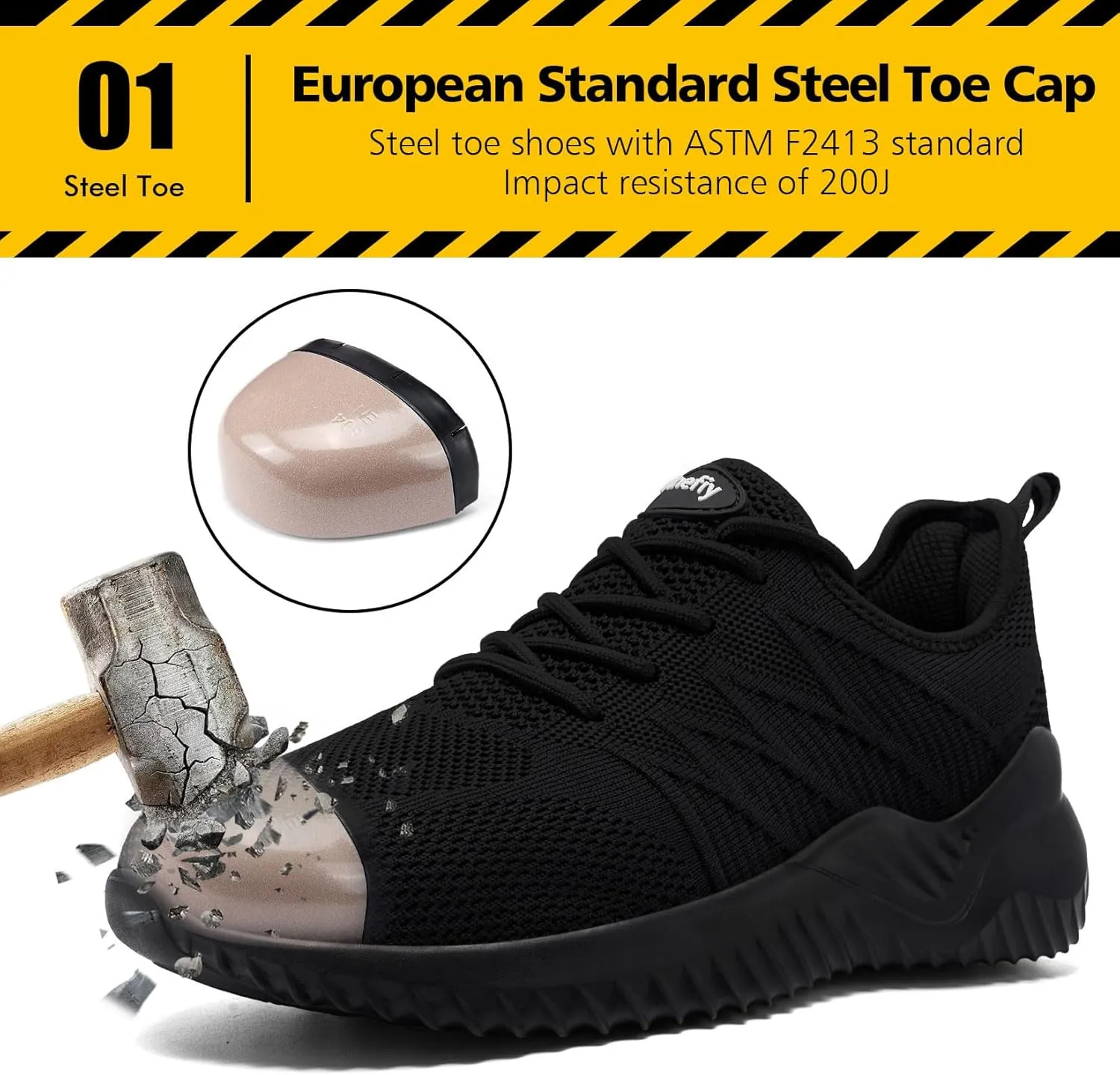Tinefiy Steel Toe Shoes for Women Lightweight Comfortable Slip Resistant Safety Work Sneakers Cushion Puncture Proof Shoes Indestructible Shoe