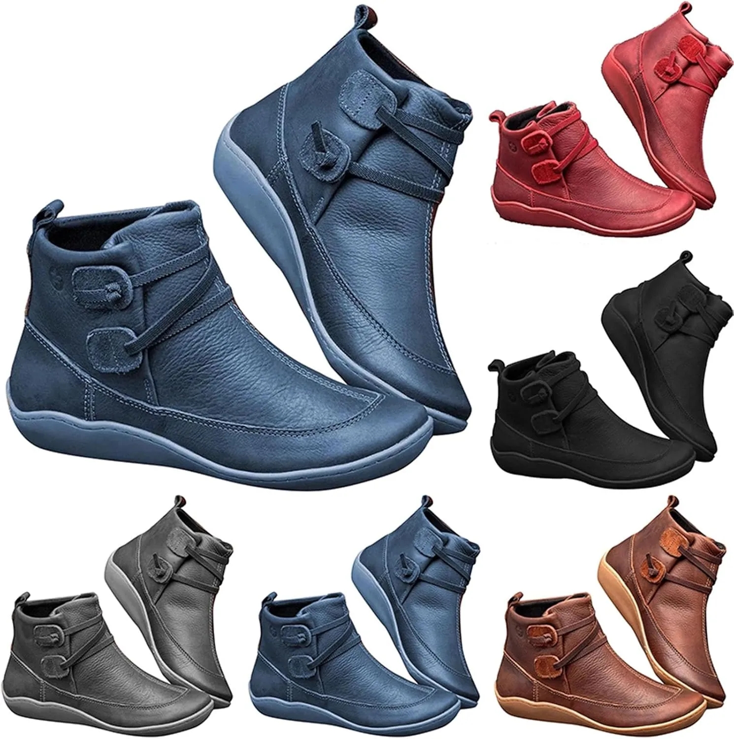 Women's Ankle Boots & Booties Slip On Booties for Women Steel Toe Boots for Women Barefoot Boot Solid Color Comfy Casual Cut Out Chunky Stacked Heel Slip on
