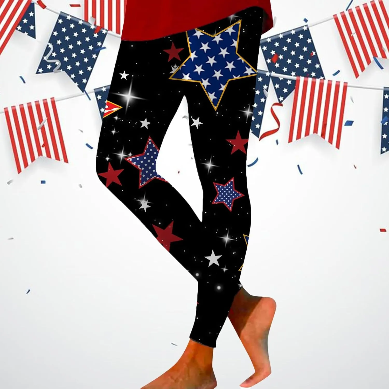 Womens High Waist American Flag Leggings Cute Slim Fit Yoga Sport Active Pants Stripes Patriotic Tights