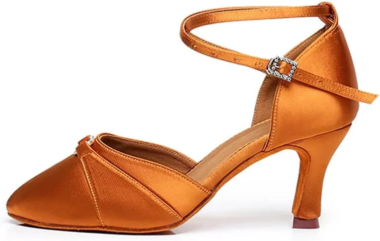 Womens Latin Dance Shoes Fashion Satin Ballroom Salsa Closed Toe Dancing Shoes