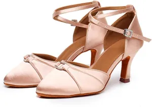 Womens Latin Dance Shoes Fashion Satin Ballroom Salsa Closed Toe Dancing Shoes
