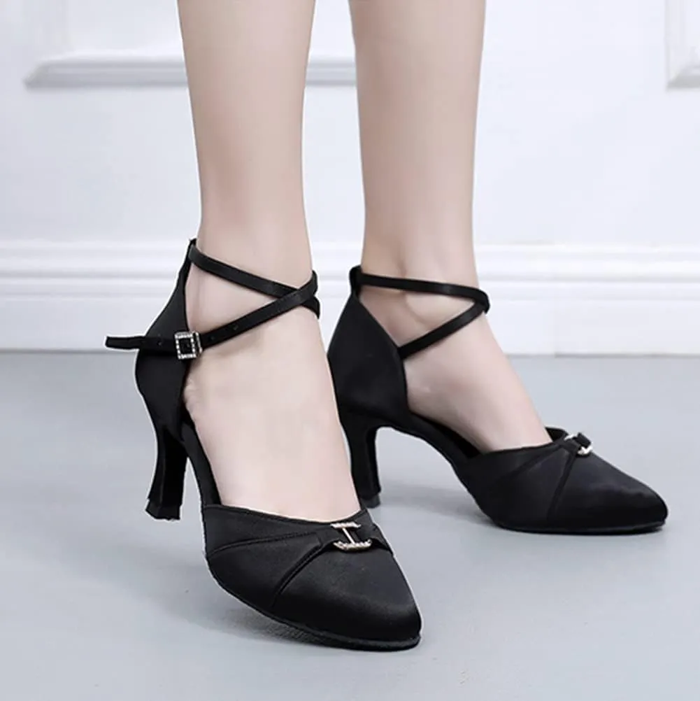 Womens Latin Dance Shoes Fashion Satin Ballroom Salsa Closed Toe Dancing Shoes