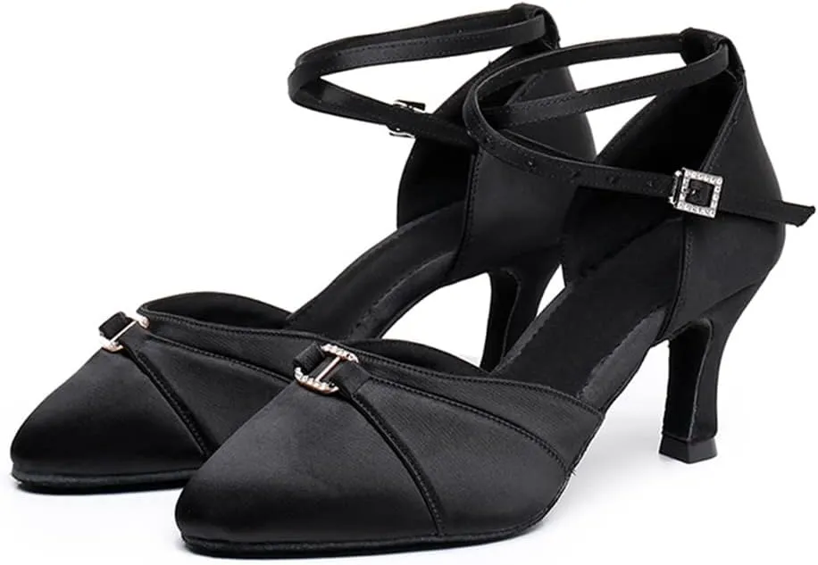 Womens Latin Dance Shoes Fashion Satin Ballroom Salsa Closed Toe Dancing Shoes