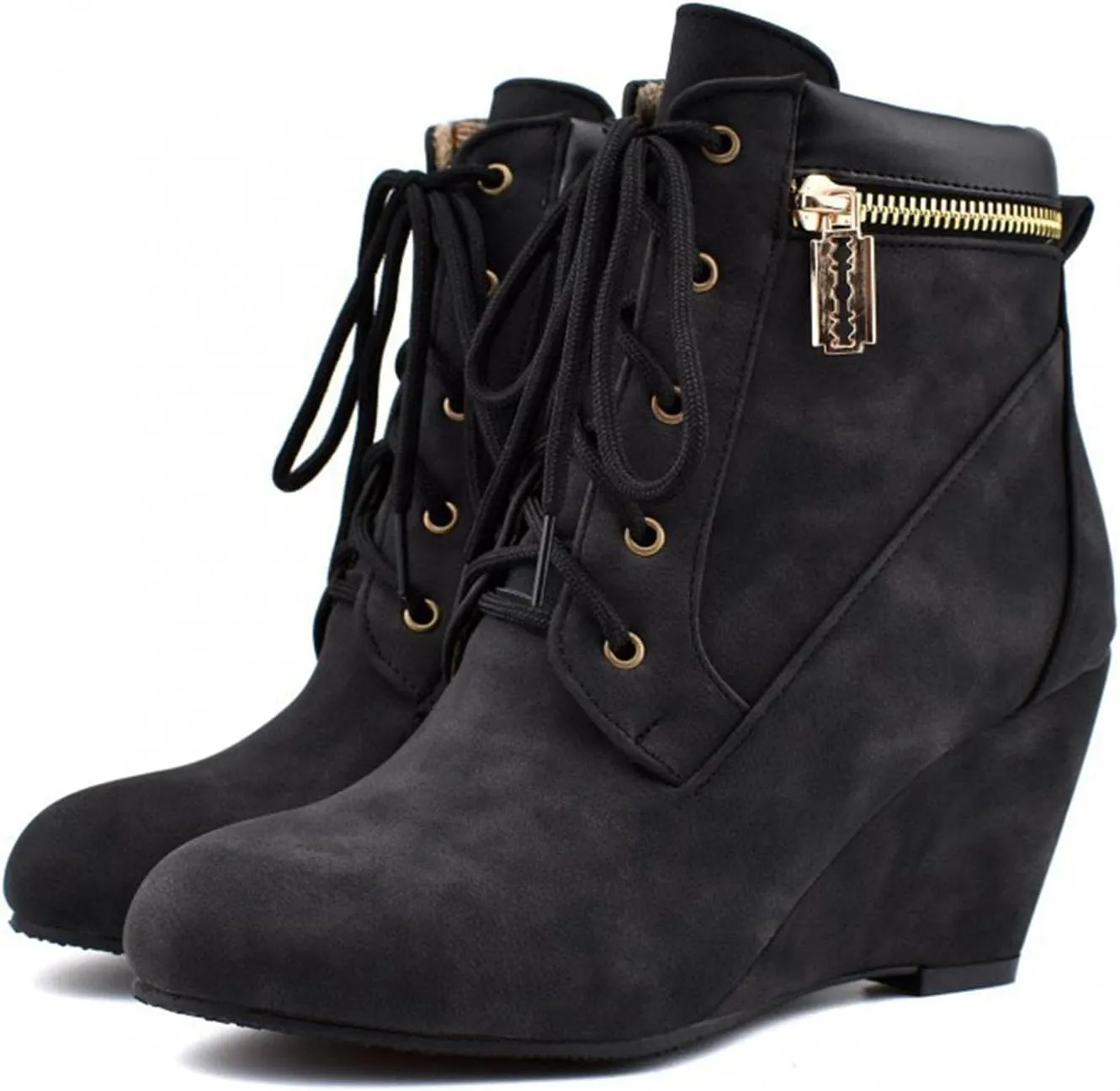 ZBYY Wedge Boots for Women Ankle Booties,Winter Lace up Suede Low Wedges Ankle Boots Comfortable Oxford Shoes Booties