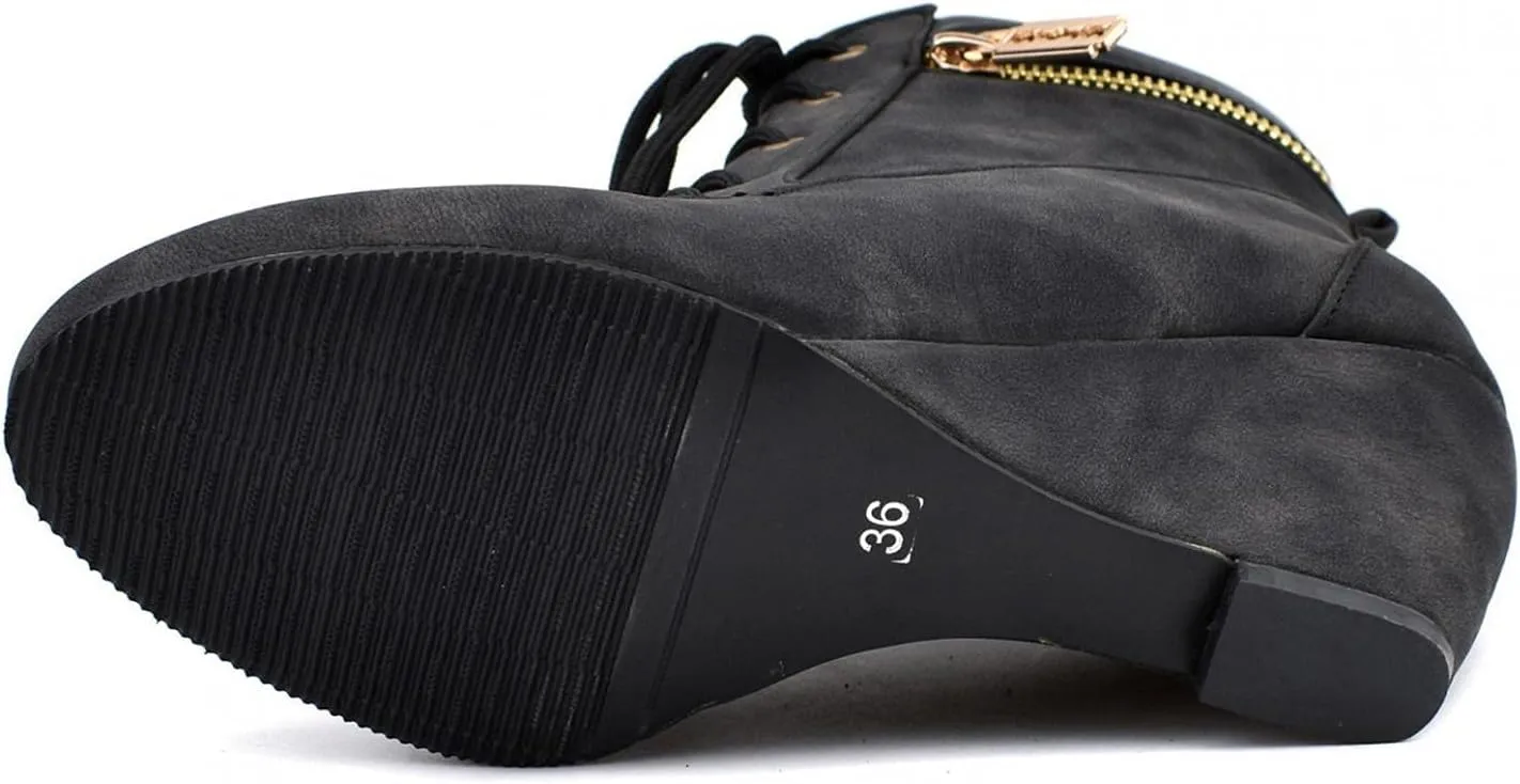 ZBYY Wedge Boots for Women Ankle Booties,Winter Lace up Suede Low Wedges Ankle Boots Comfortable Oxford Shoes Booties