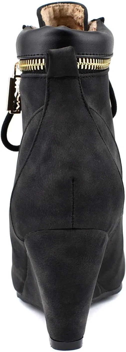 ZBYY Wedge Boots for Women Ankle Booties,Winter Lace up Suede Low Wedges Ankle Boots Comfortable Oxford Shoes Booties