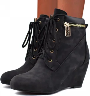 ZBYY Wedge Boots for Women Ankle Booties,Winter Lace up Suede Low Wedges Ankle Boots Comfortable Oxford Shoes Booties