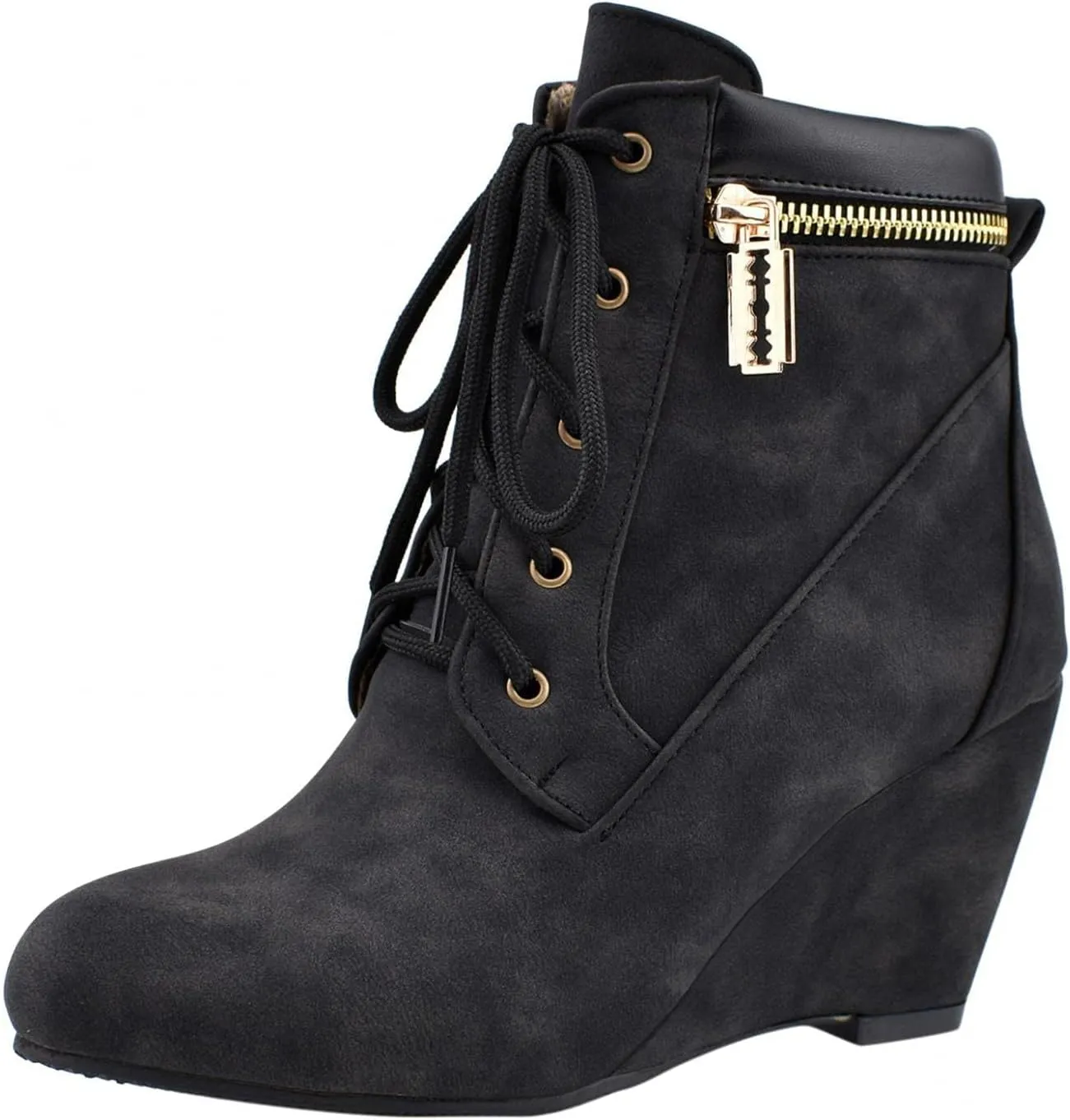 ZBYY Wedge Boots for Women Ankle Booties,Winter Lace up Suede Low Wedges Ankle Boots Comfortable Oxford Shoes Booties
